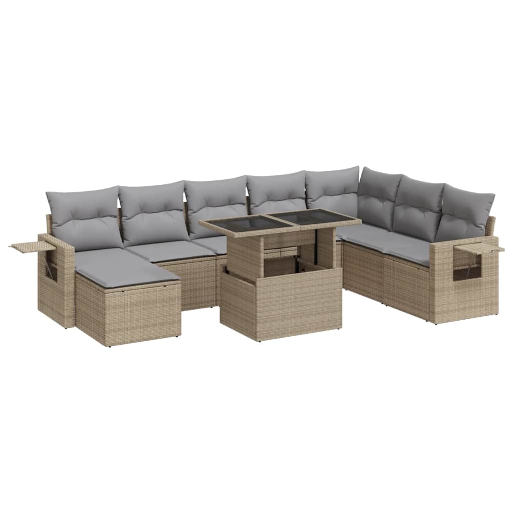 9-dijelni set vrtnih sofa s jastucima bež od poliratana