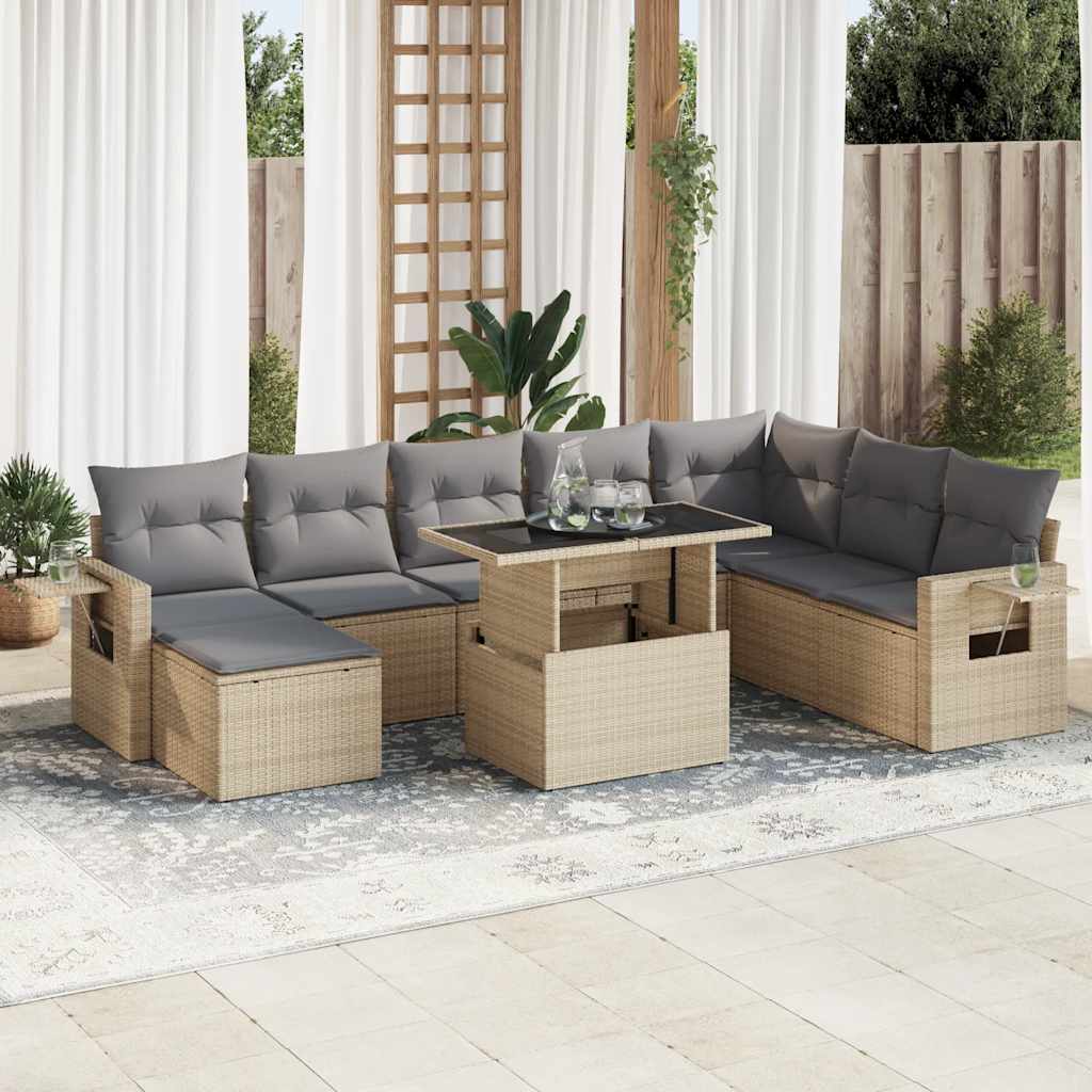 9-dijelni set vrtnih sofa s jastucima bež od poliratana