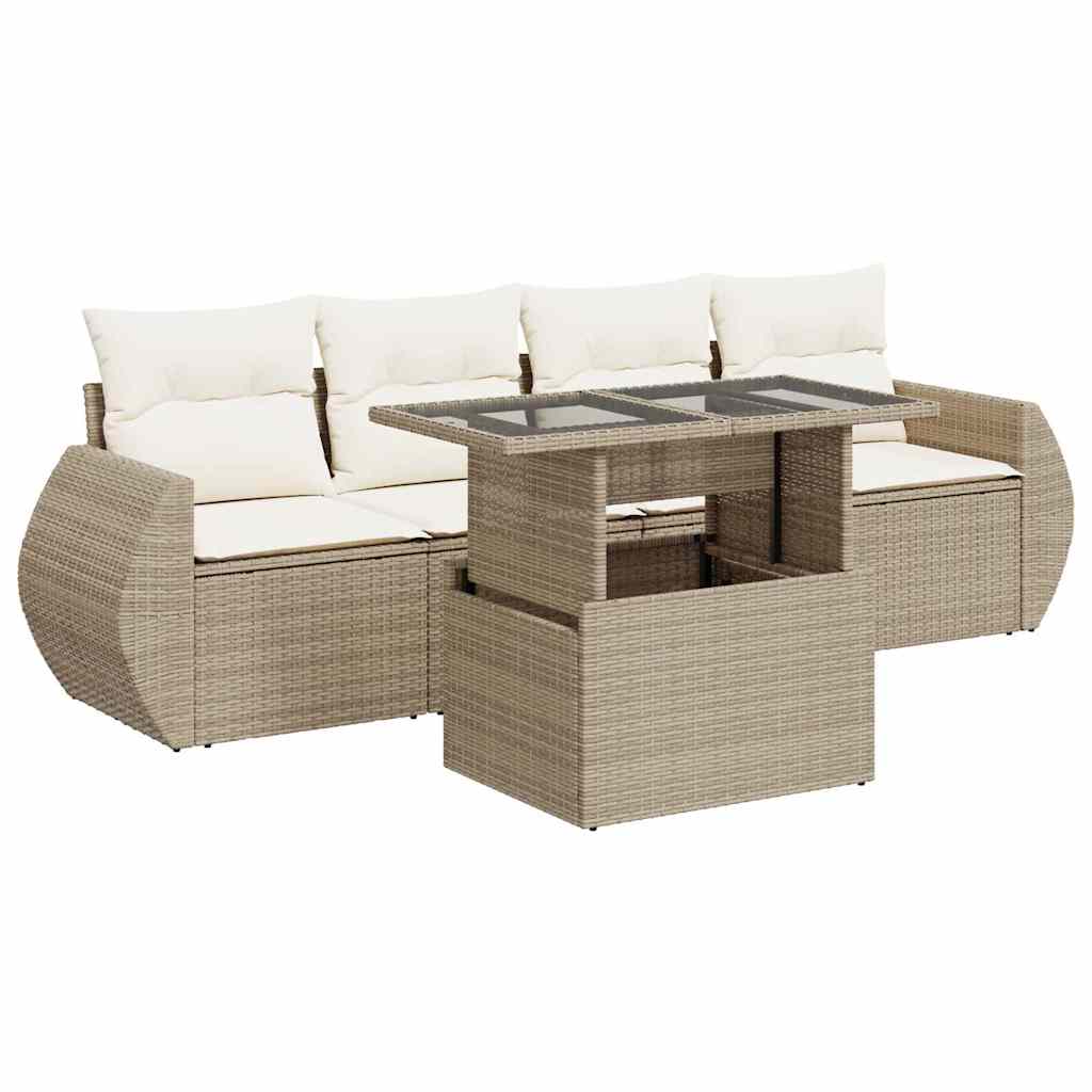 5-dijelni vrtni set sofa s jastucima bež od poliratana