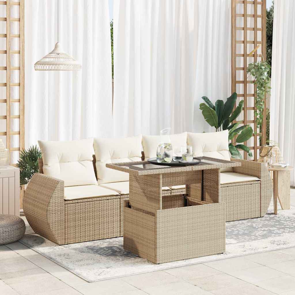 5-dijelni vrtni set sofa s jastucima bež od poliratana
