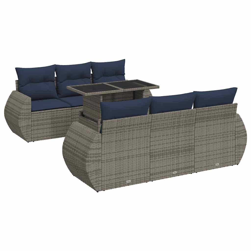 7-dijelni set vrtnih sofa poliratan i bagrem s jastucima sivi