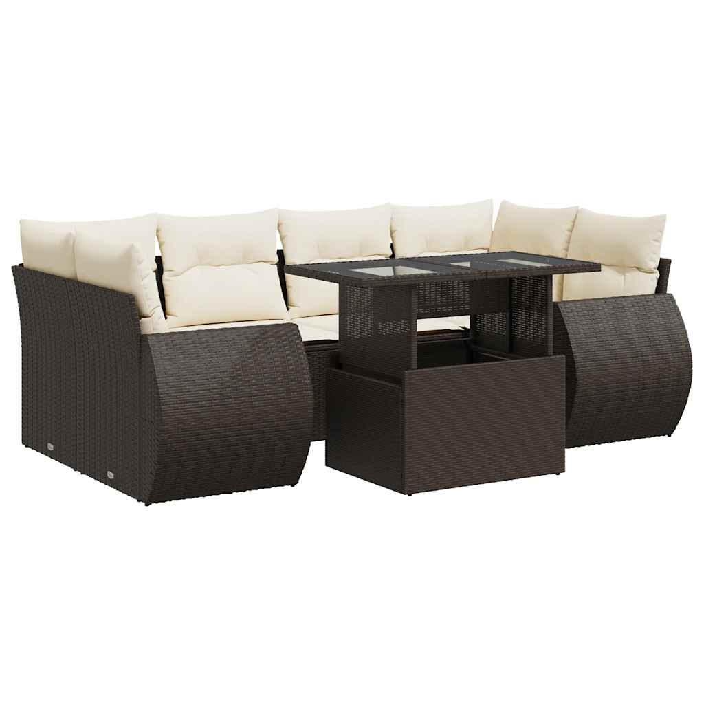 7-dijelni set vrtnih sofa od poliratana s jastucima smeđi