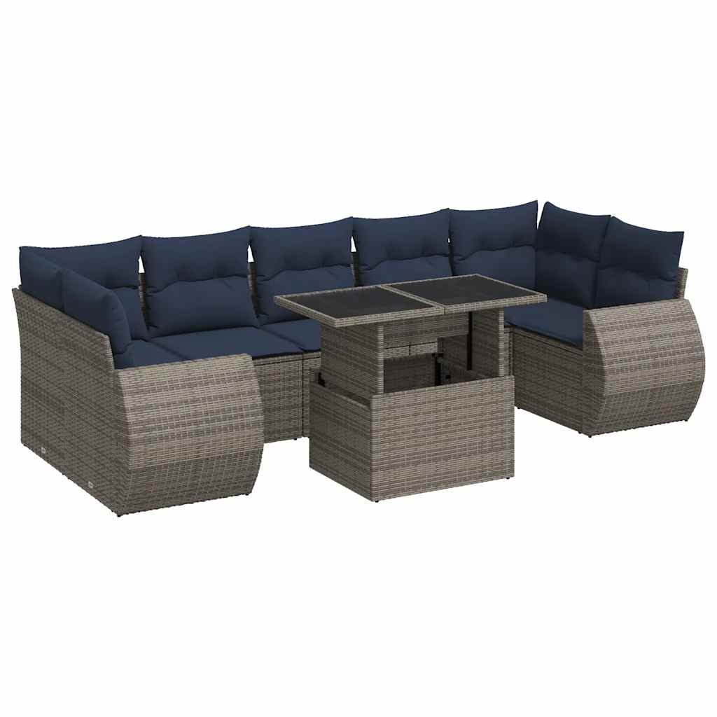 8-dijelni set vrtnih sofa od poliratana s jastucima sivi bagrem