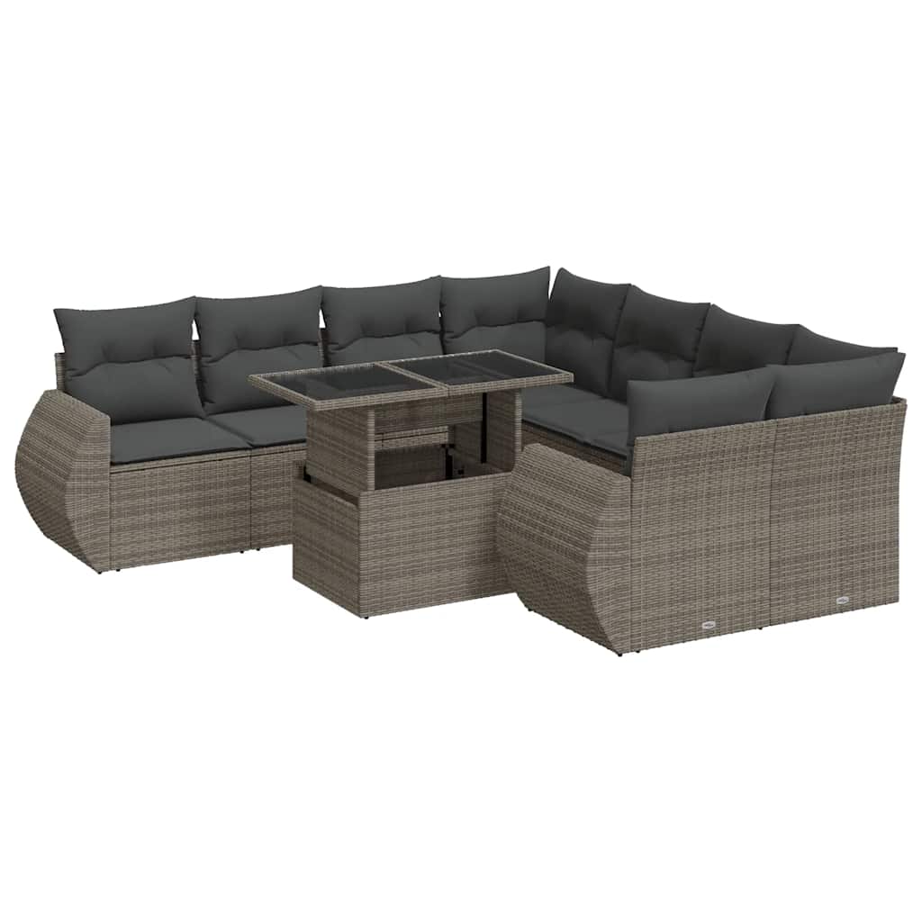 9-dijelni set vrtnih sofa od poliratana s jastucima sivi
