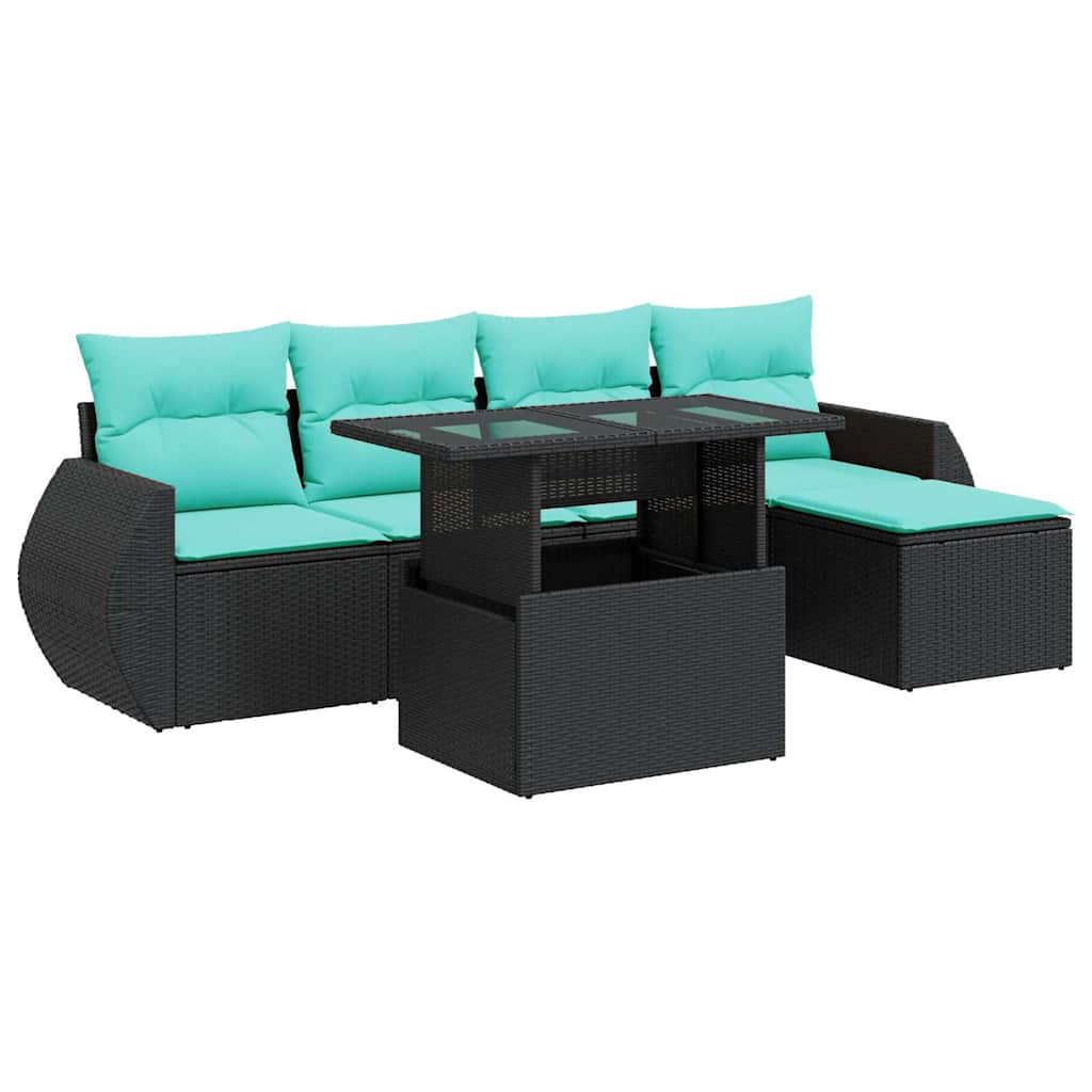 6-dijelni set vrtnih sofa s jastucima crni od poliratana bagrem