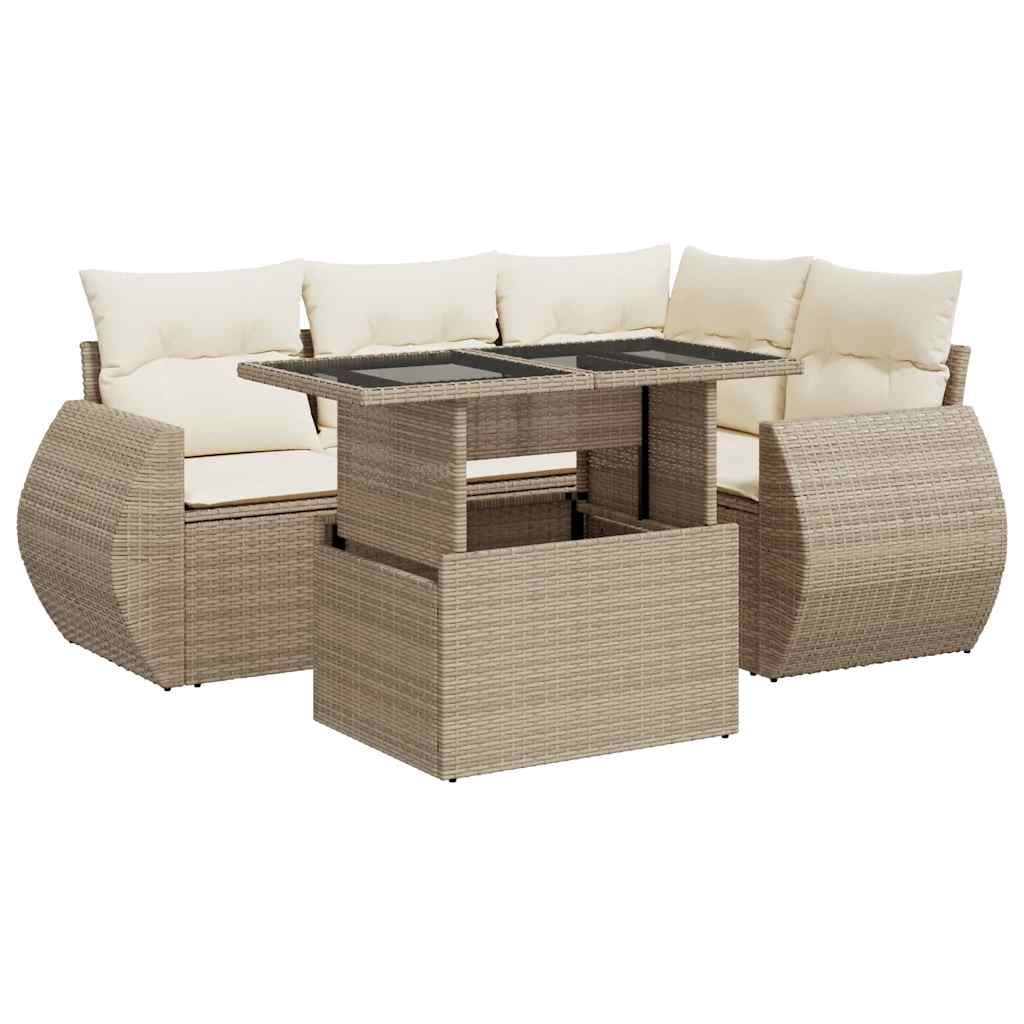 5-dijelni vrtni set sofa s jastucima bež od poliratana