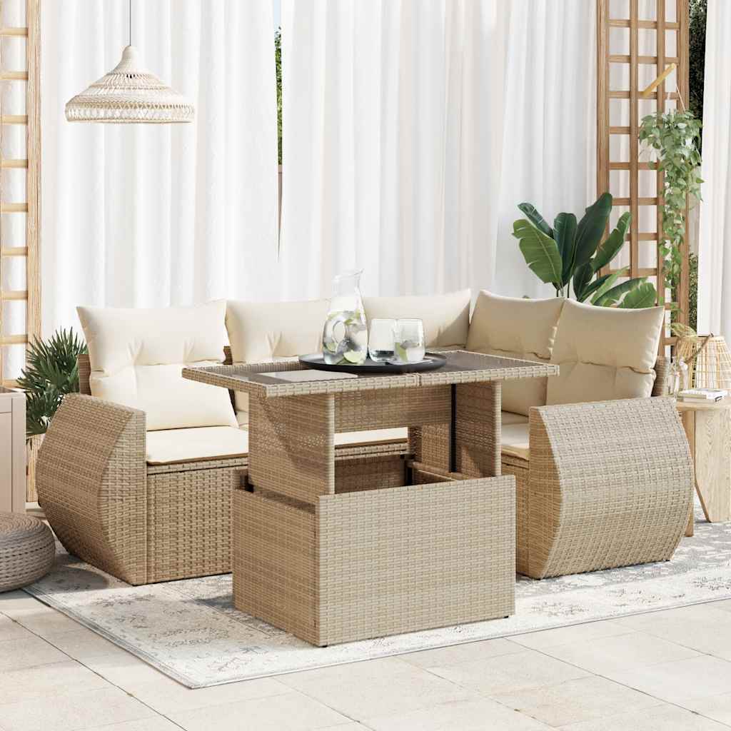 5-dijelni vrtni set sofa s jastucima bež od poliratana