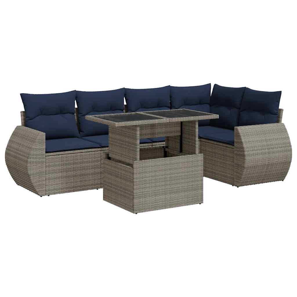 6-dijelni set vrtnih sofa poliratan i bagrem s jastucima sivi
