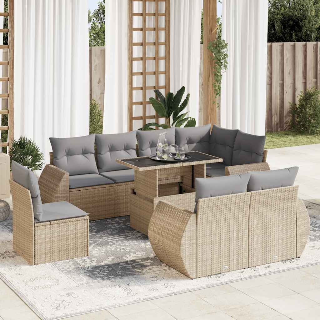 9-dijelni set vrtnih sofa s jastucima bež od poliratana