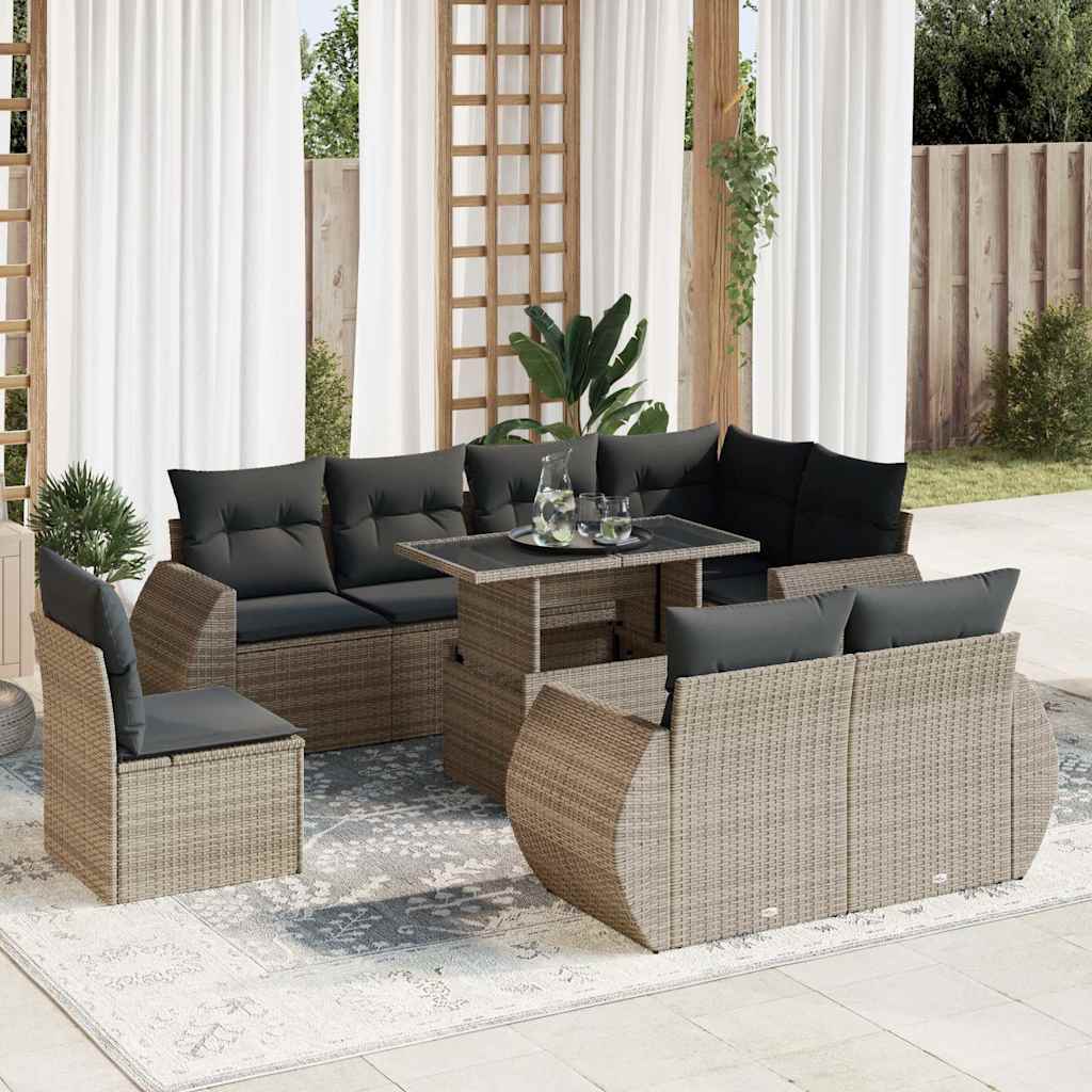 9-dijelni set vrtnih sofa od poliratana s jastucima sivi