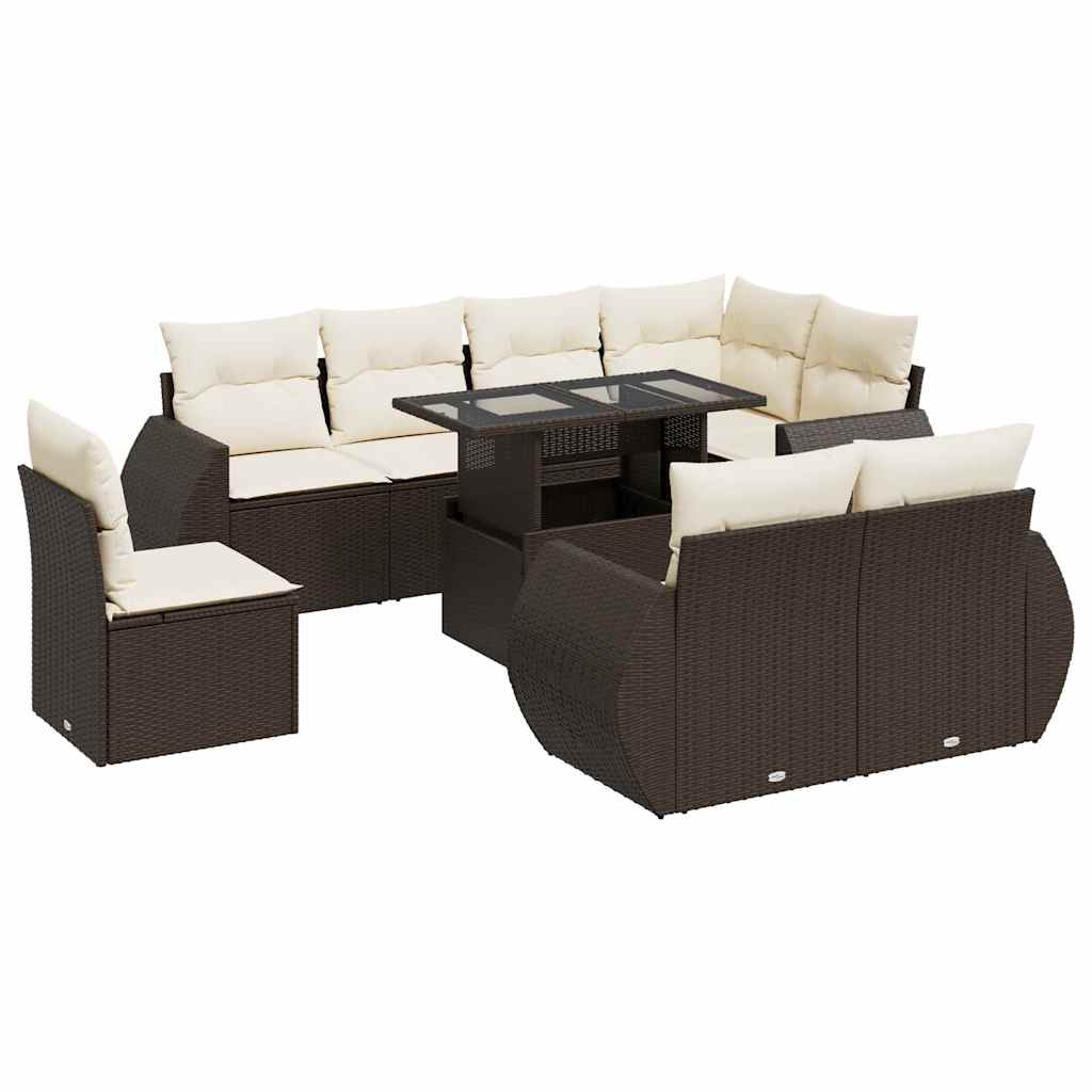 9-dijelni set vrtnih sofa s jastucima poliratan smeđi