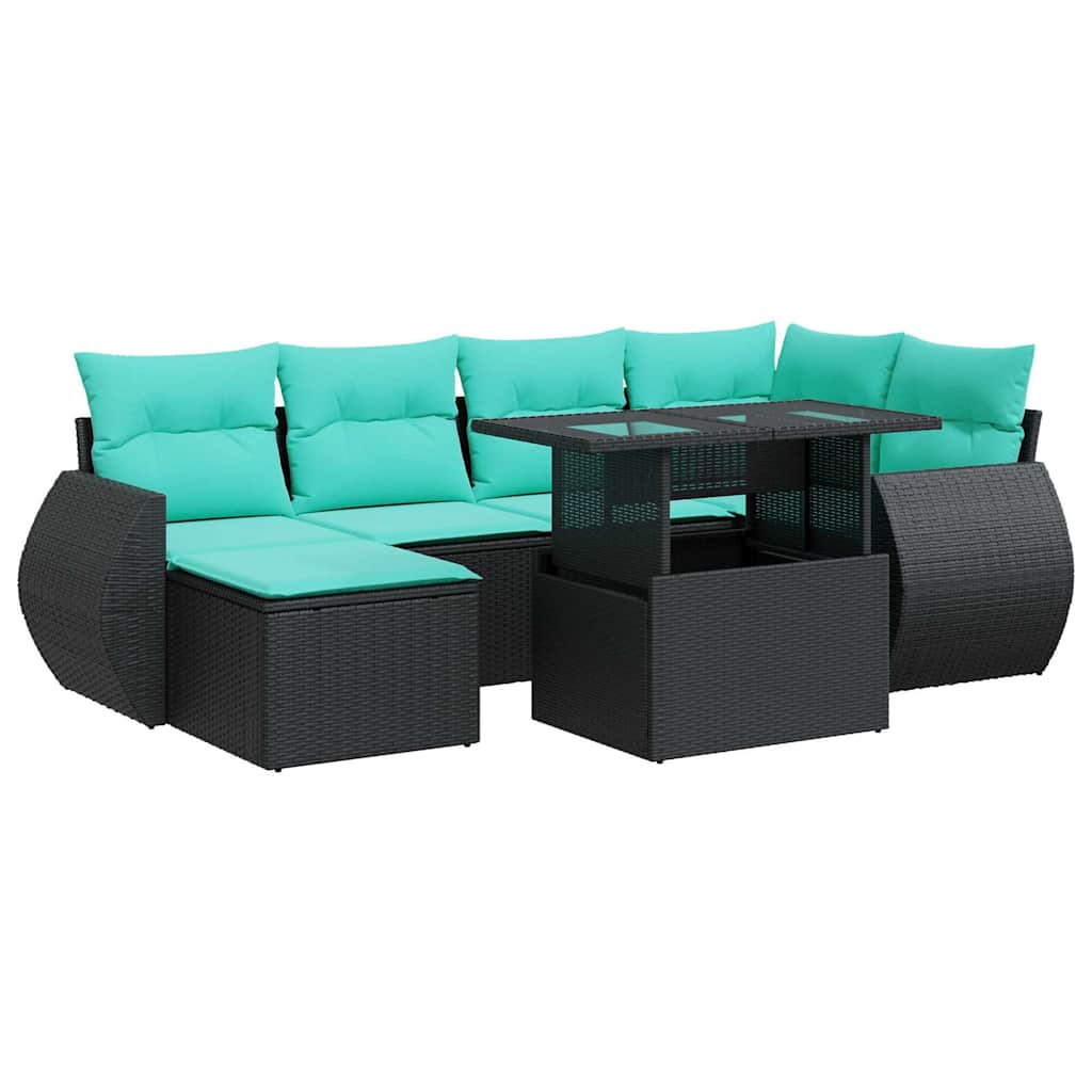 7-dijelni set vrtnih sofa od poliratana s jastucima crni bagrem