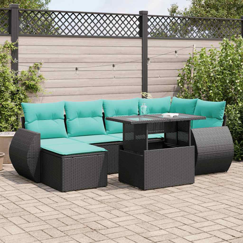 7-dijelni set vrtnih sofa od poliratana s jastucima crni bagrem