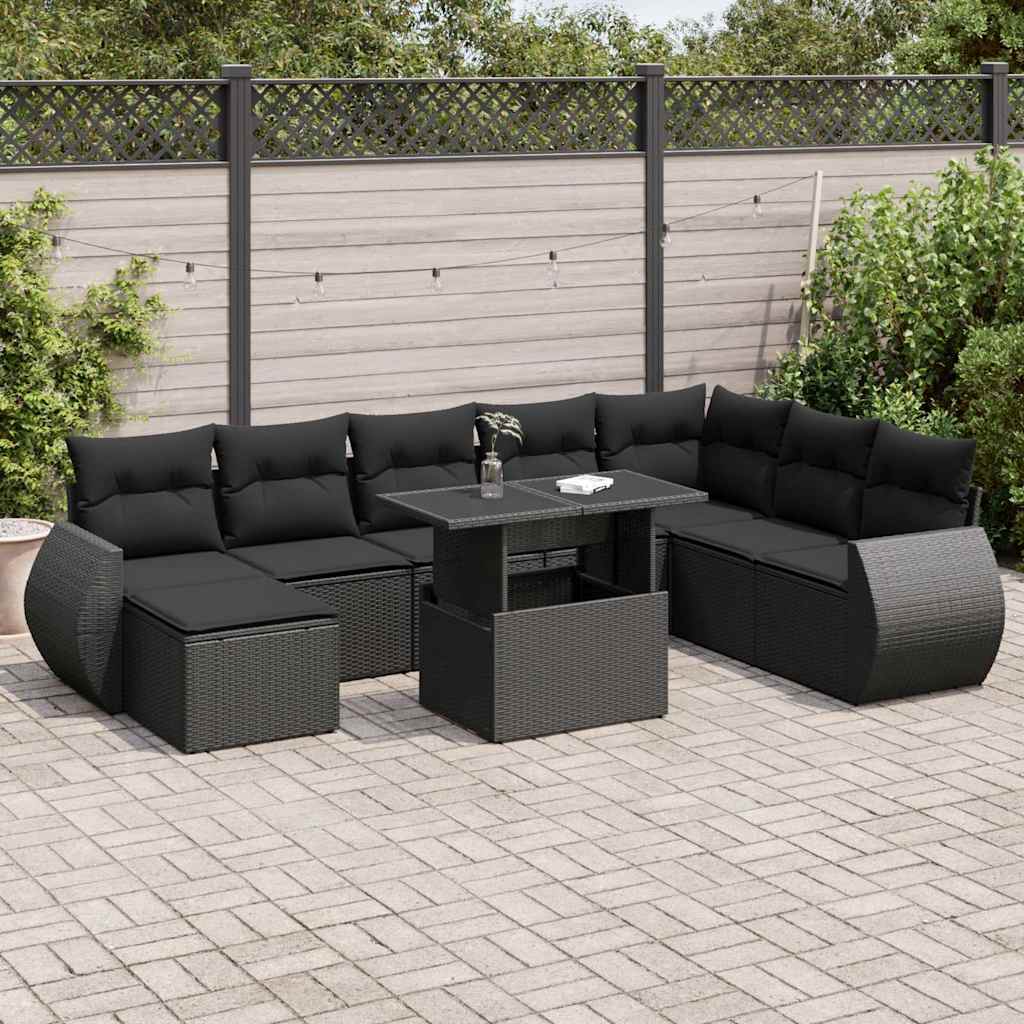9-dijelni set vrtnih sofa s jastucima crni od poliratana