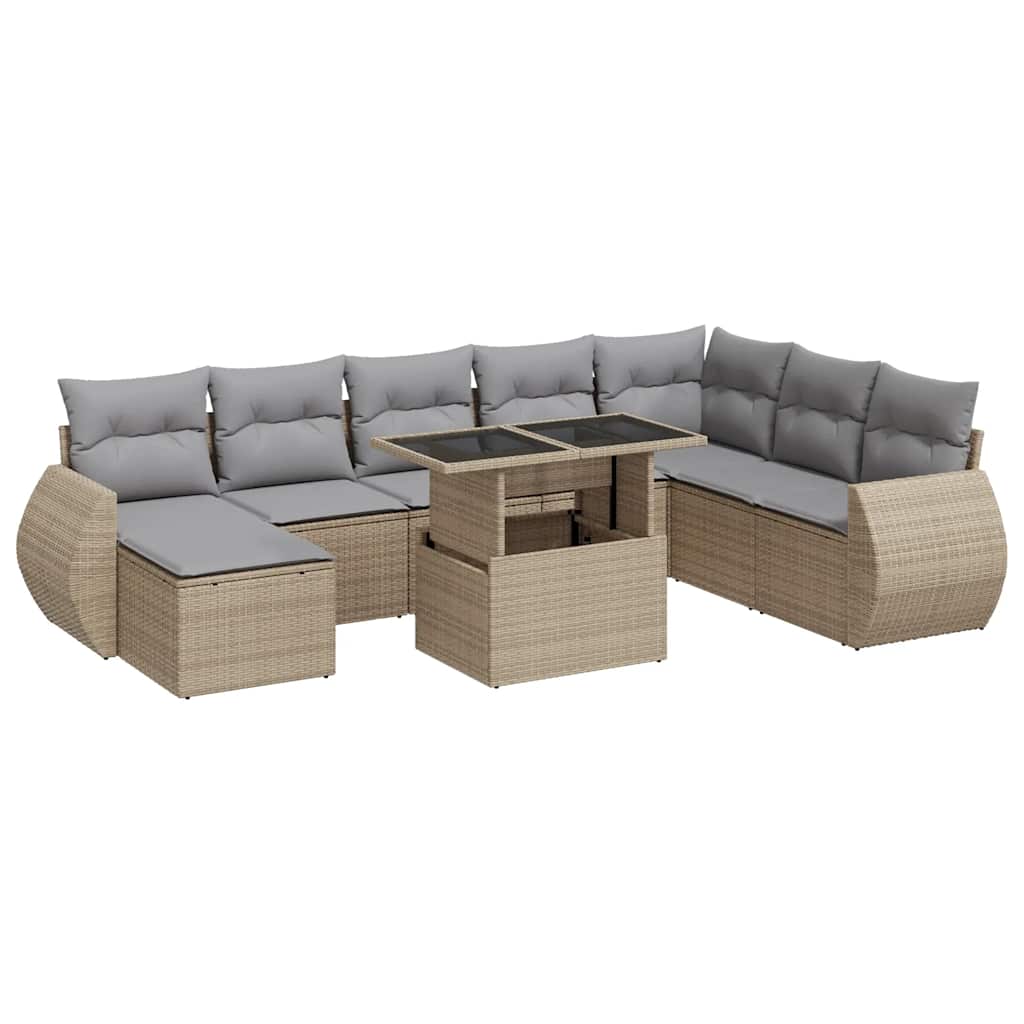 9-dijelni set vrtnih sofa s jastucima bež od poliratana