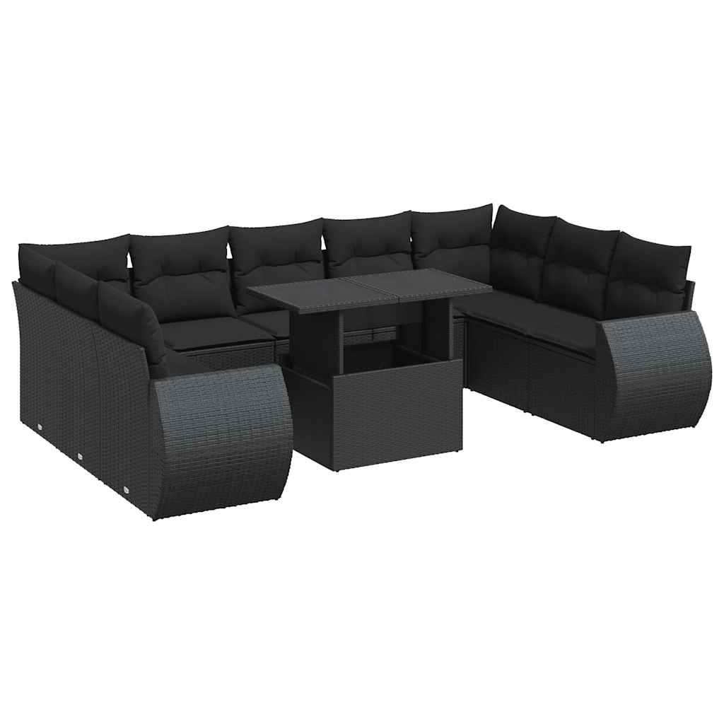 10-dijelni set vrtnih sofa s jastucima crni od poliratana