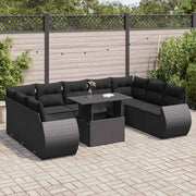 10-dijelni set vrtnih sofa s jastucima crni od poliratana