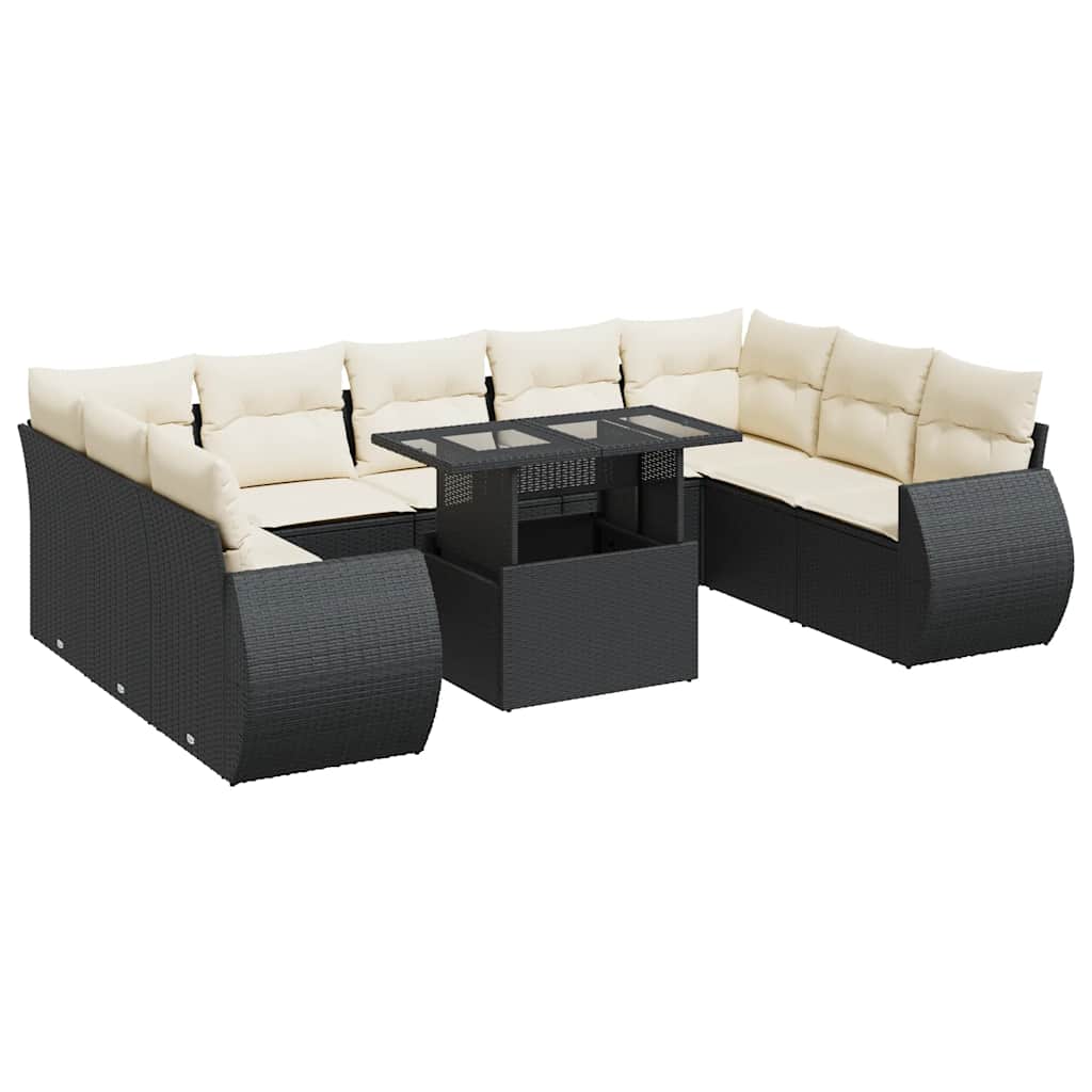 10-dijelni set vrtnih sofa s jastucima crni od poliratana