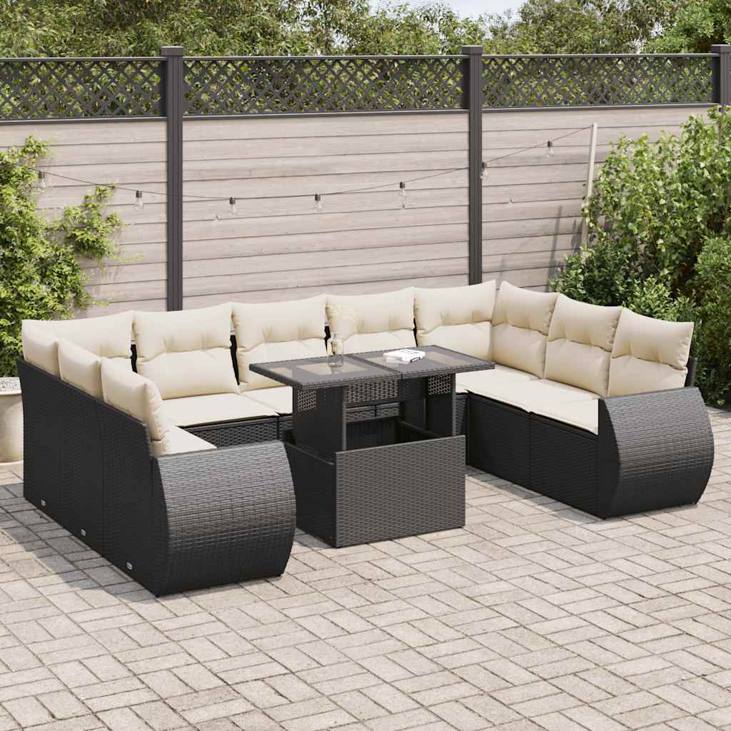 10-dijelni set vrtnih sofa s jastucima crni od poliratana