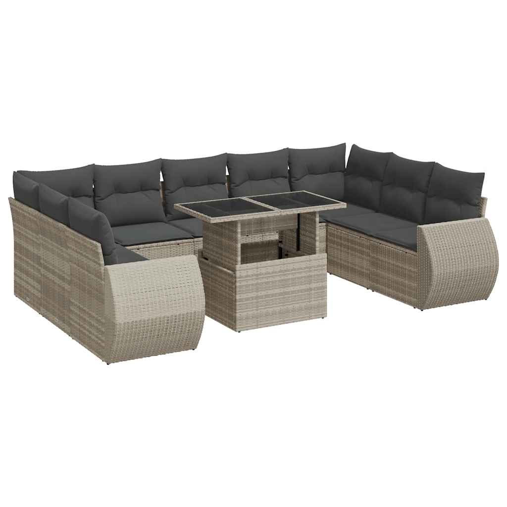 10-dijelni set vrtnih sofa poliratan s jastucima svijetlosivi