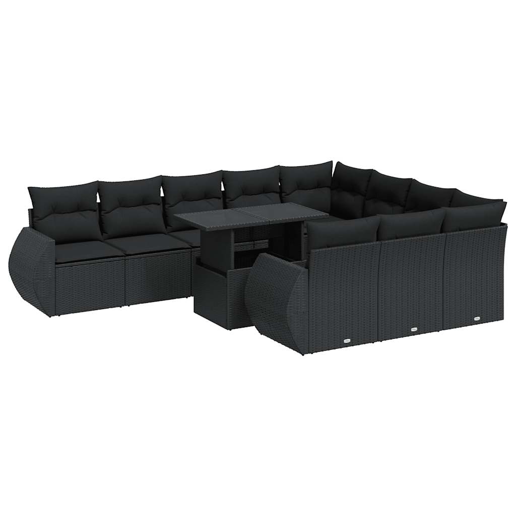 11-dijelni set vrtnih sofa od poliratana s jastucima crni