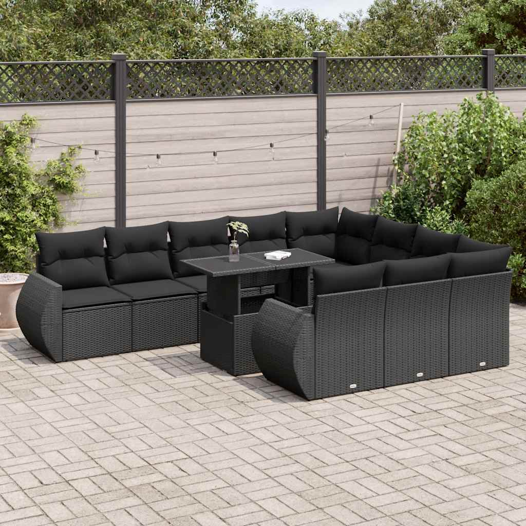 11-dijelni set vrtnih sofa od poliratana s jastucima crni
