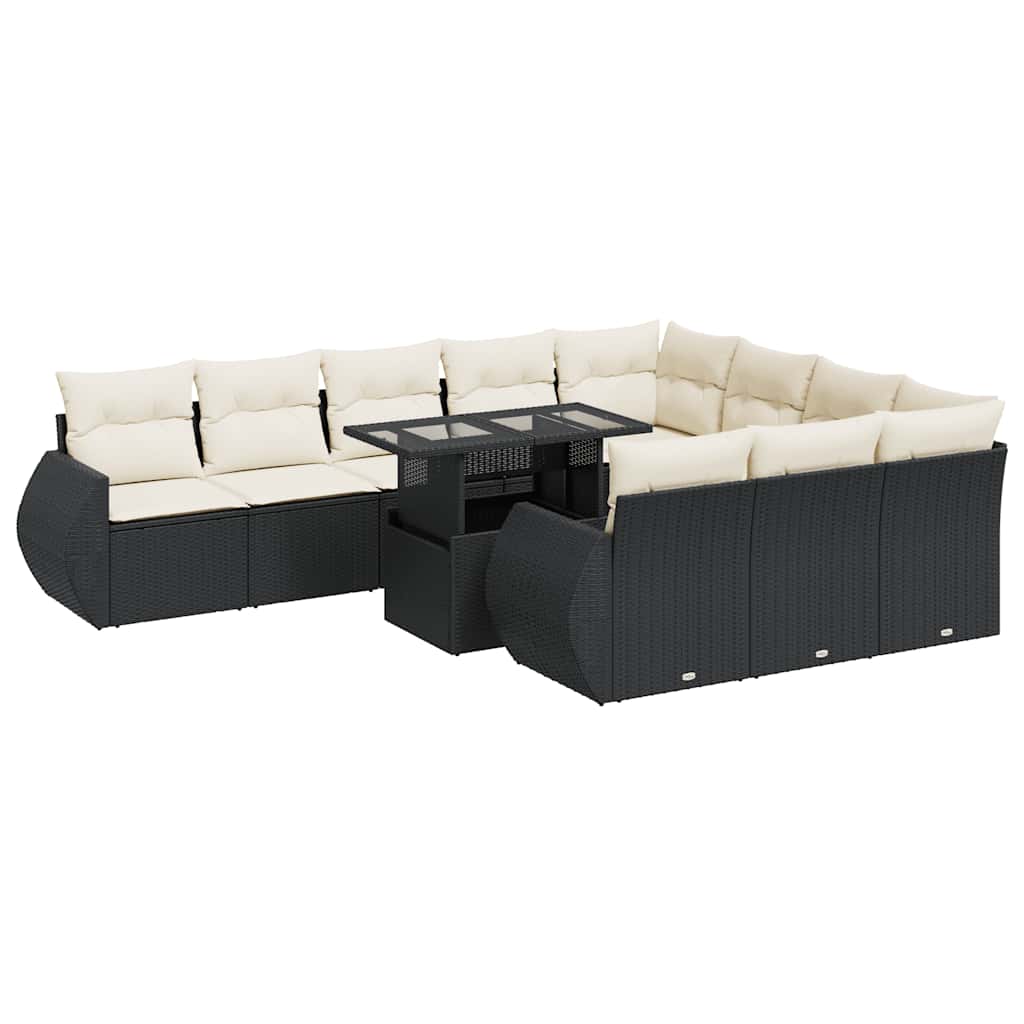 11-dijelni set vrtnih sofa od poliratana s jastucima crni
