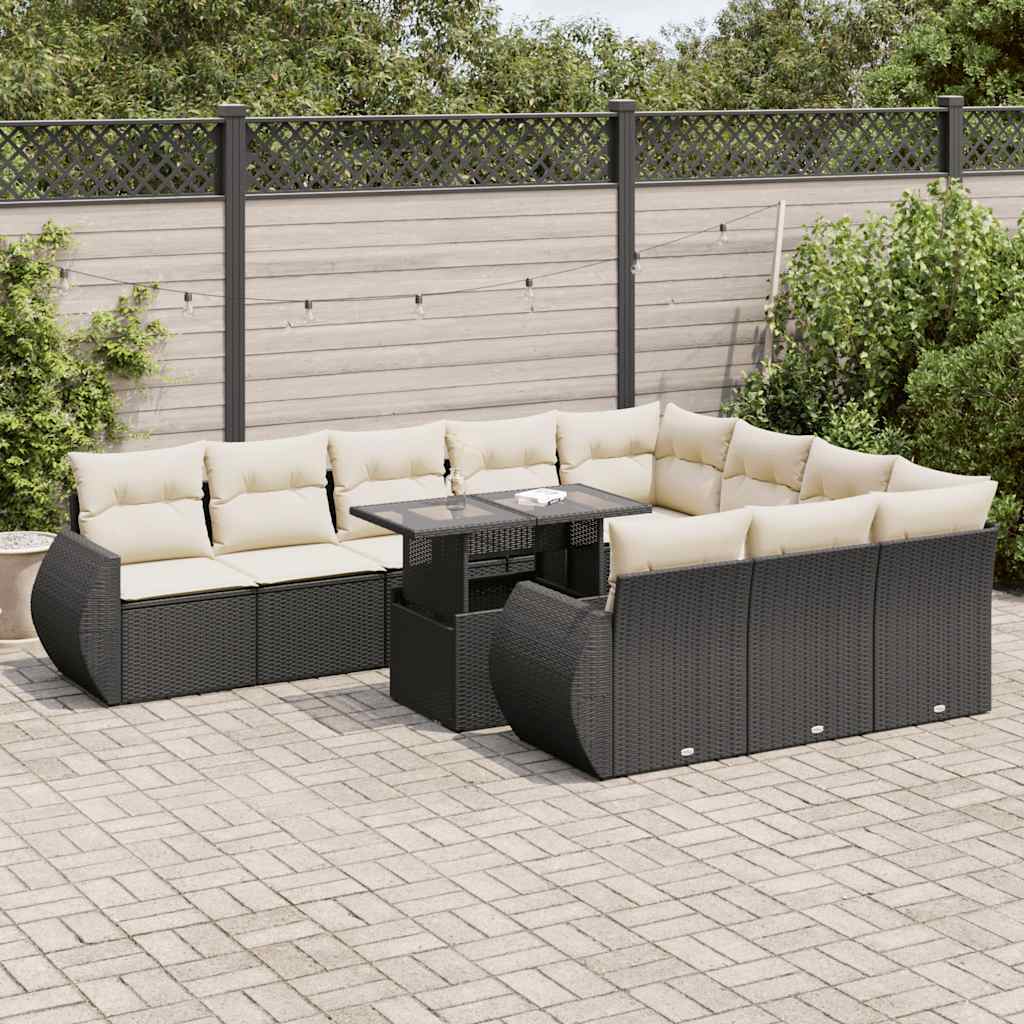 11-dijelni set vrtnih sofa od poliratana s jastucima crni