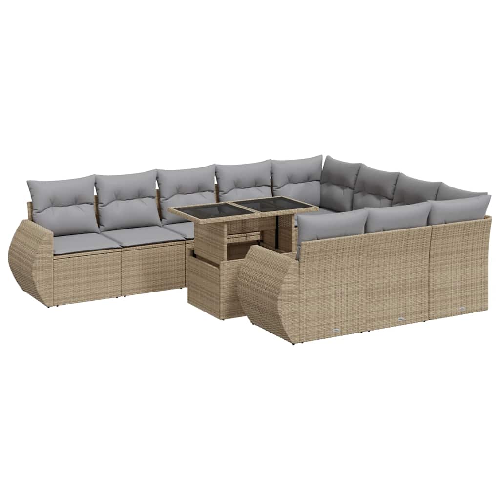 11-dijelni set vrtnih sofa od poliratana s jastucima bež