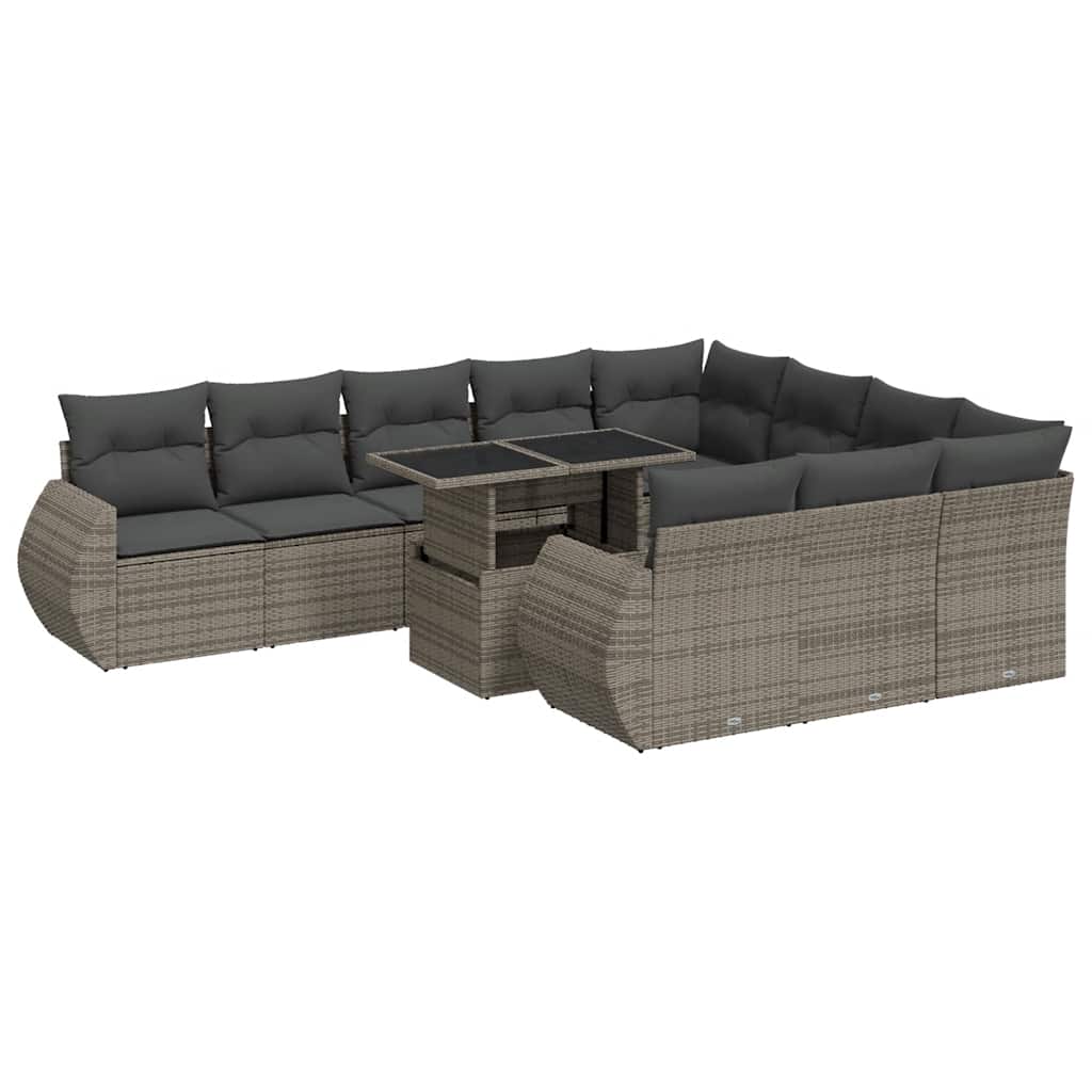 11-dijelni set vrtnih sofa od poliratana s jastucima sivi