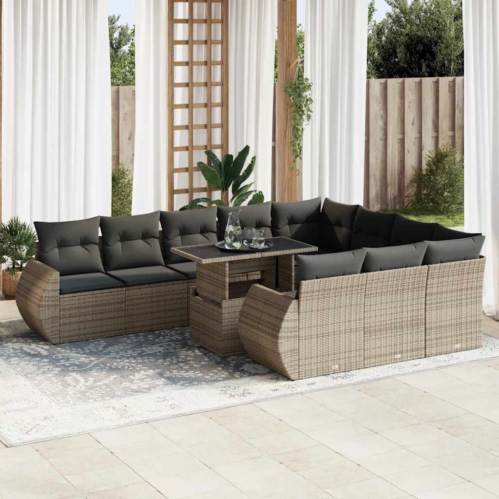 11-dijelni set vrtnih sofa od poliratana s jastucima sivi