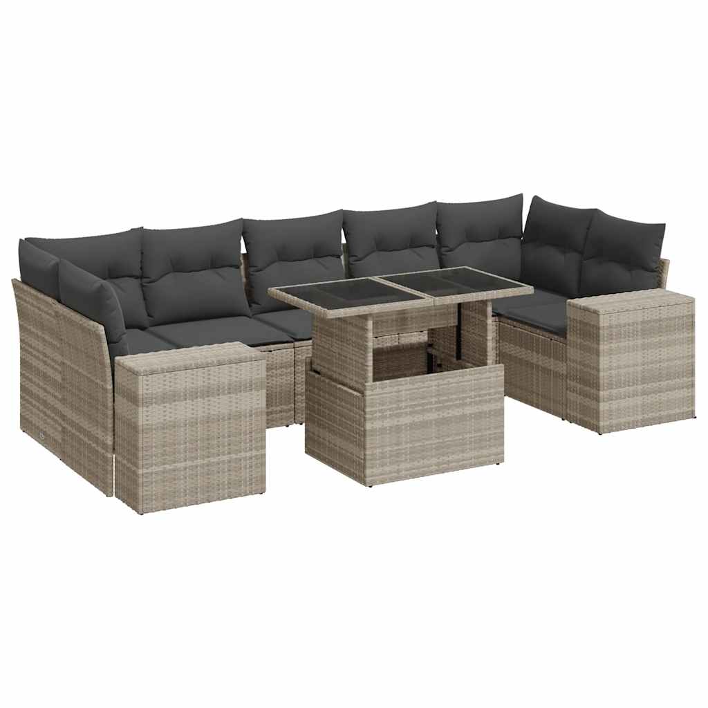 8-dijelni set vrtnih sofa od poliratana s jastucima svjetlosivi