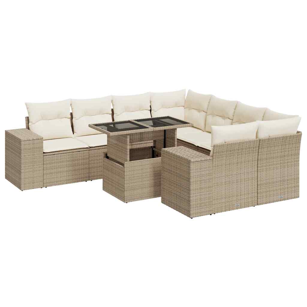 9-dijelni set vrtnih sofa s jastucima bež od poliratana