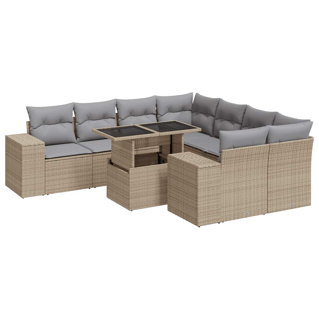 9-dijelni set vrtnih sofa s jastucima bež od poliratana