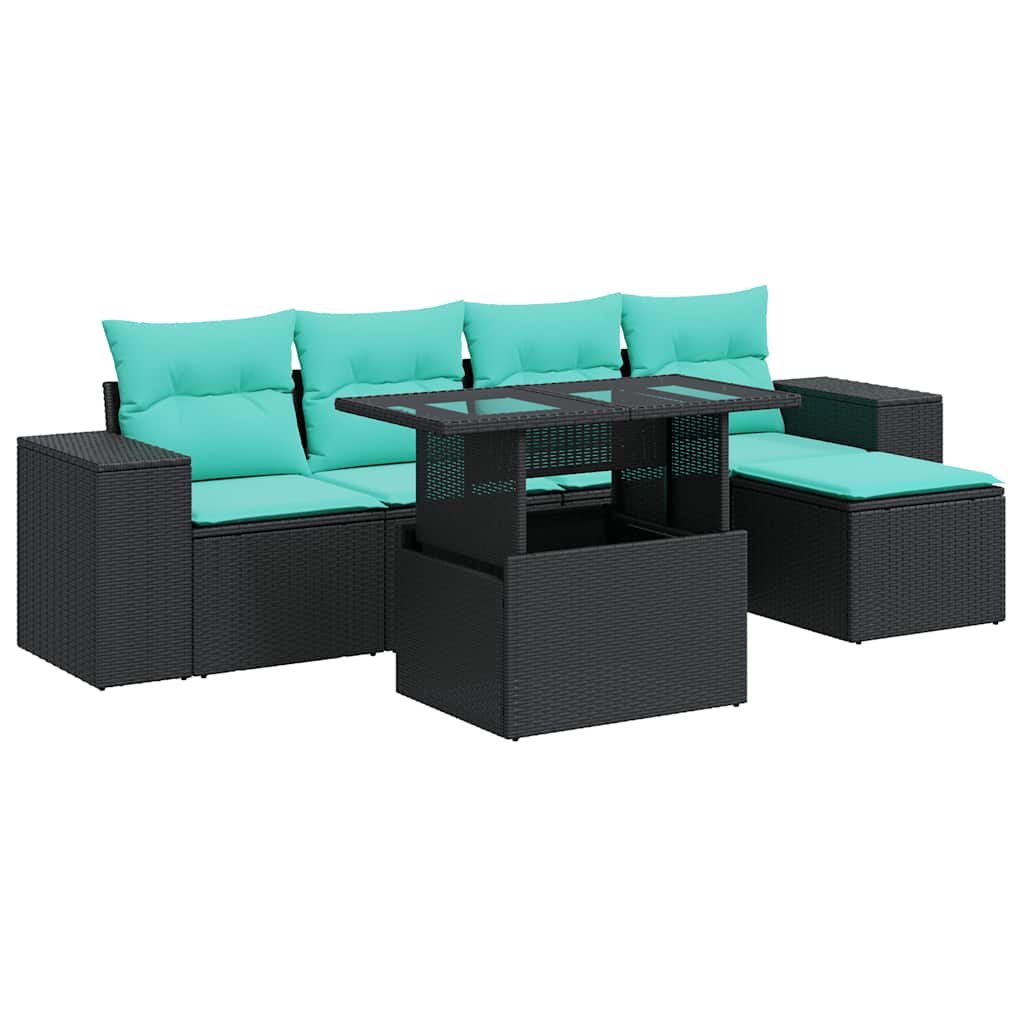 6-dijelni set vrtnih sofa s jastucima crni od poliratana bagrem
