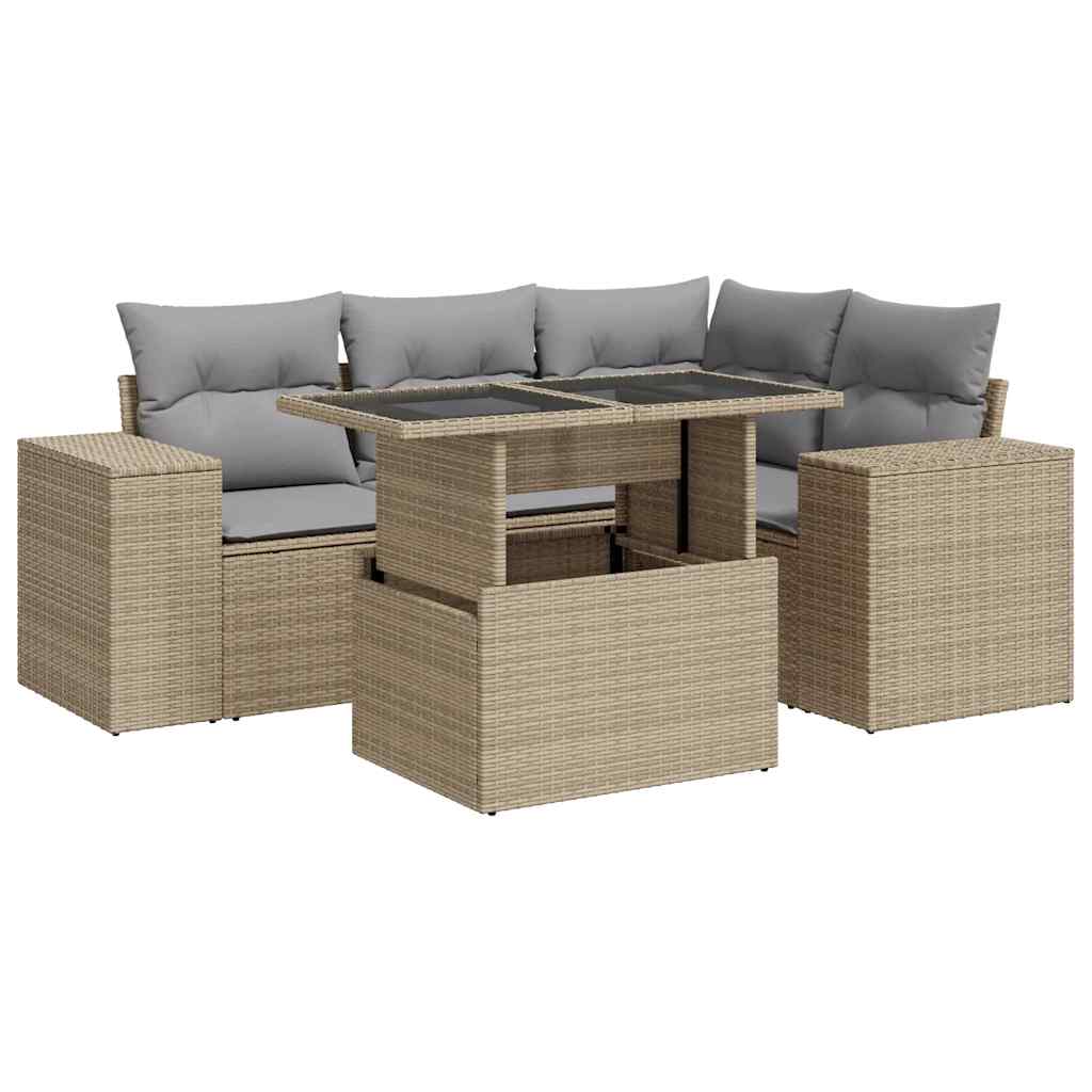 5-dijelni vrtni set sofa s jastucima bež od poliratana