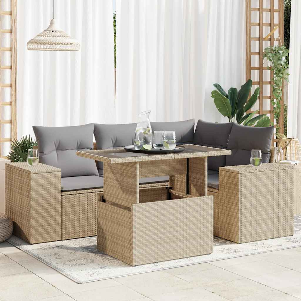 5-dijelni vrtni set sofa s jastucima bež od poliratana