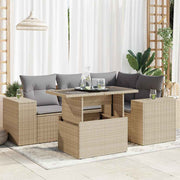 5-dijelni vrtni set sofa s jastucima bež od poliratana