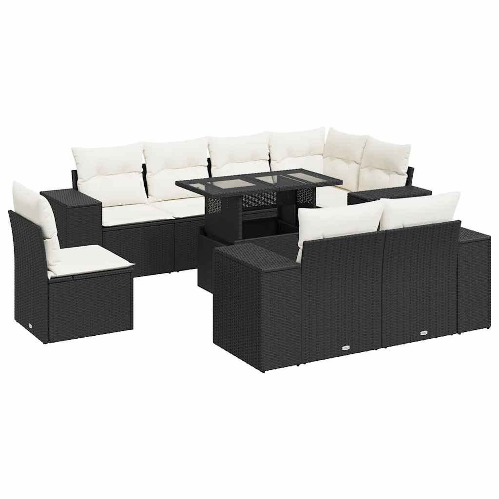9-dijelni set vrtnih sofa s jastucima crni od poliratana