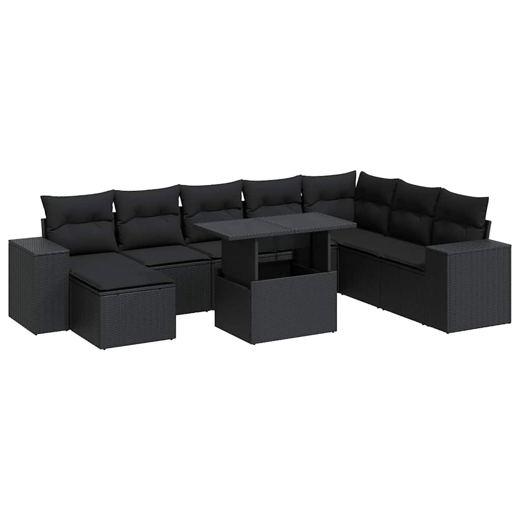 9-dijelni set vrtnih sofa s jastucima crni od poliratana