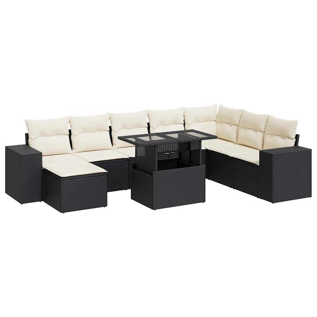 9-dijelni set vrtnih sofa s jastucima crni od poliratana