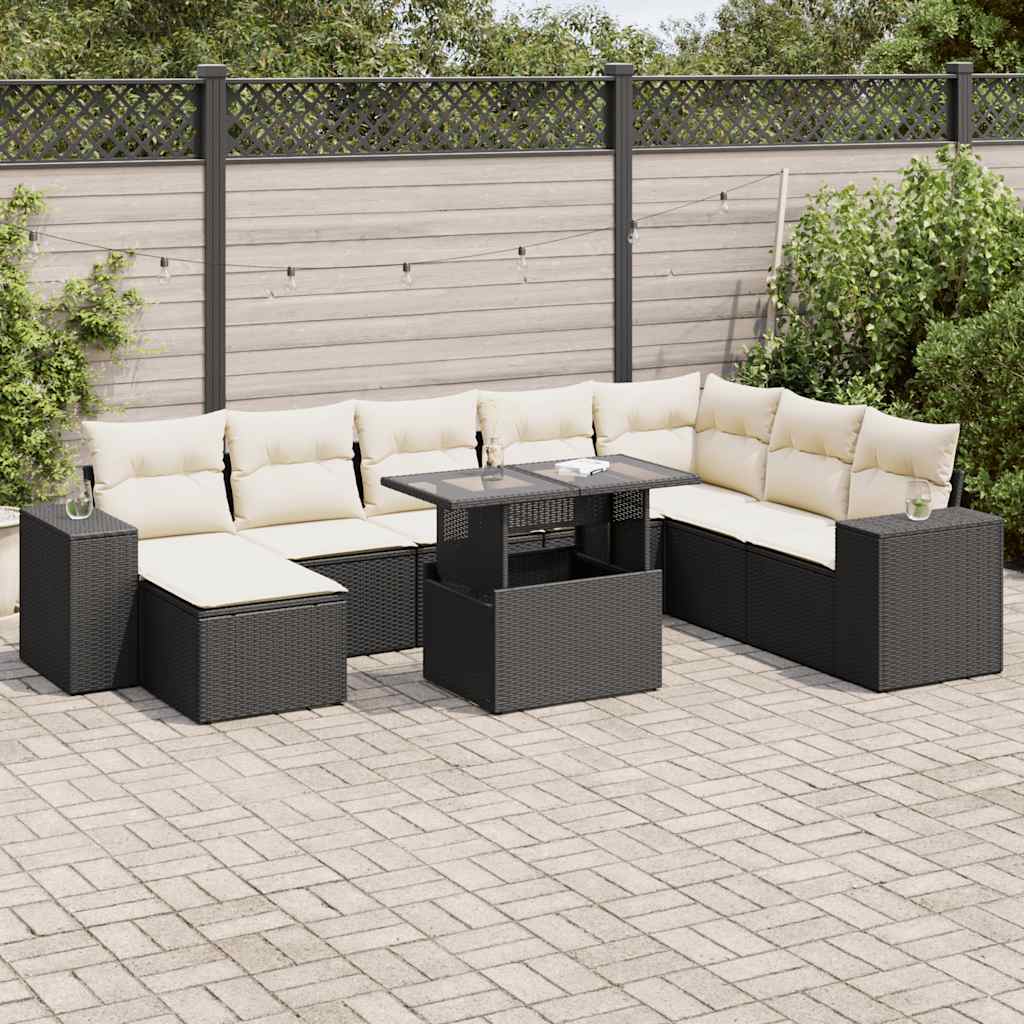 9-dijelni set vrtnih sofa s jastucima crni od poliratana