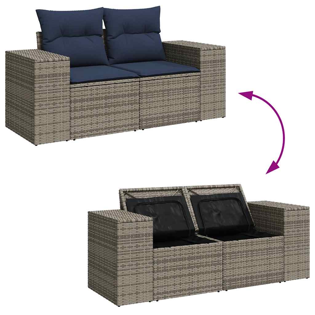 9-dijelni set vrtnih sofa poliratan i bagrem s jastucima sivi