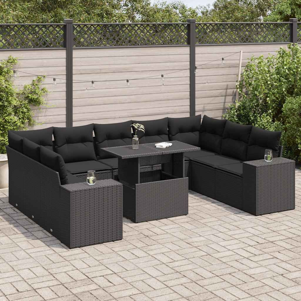 10-dijelni set vrtnih sofa s jastucima crni od poliratana