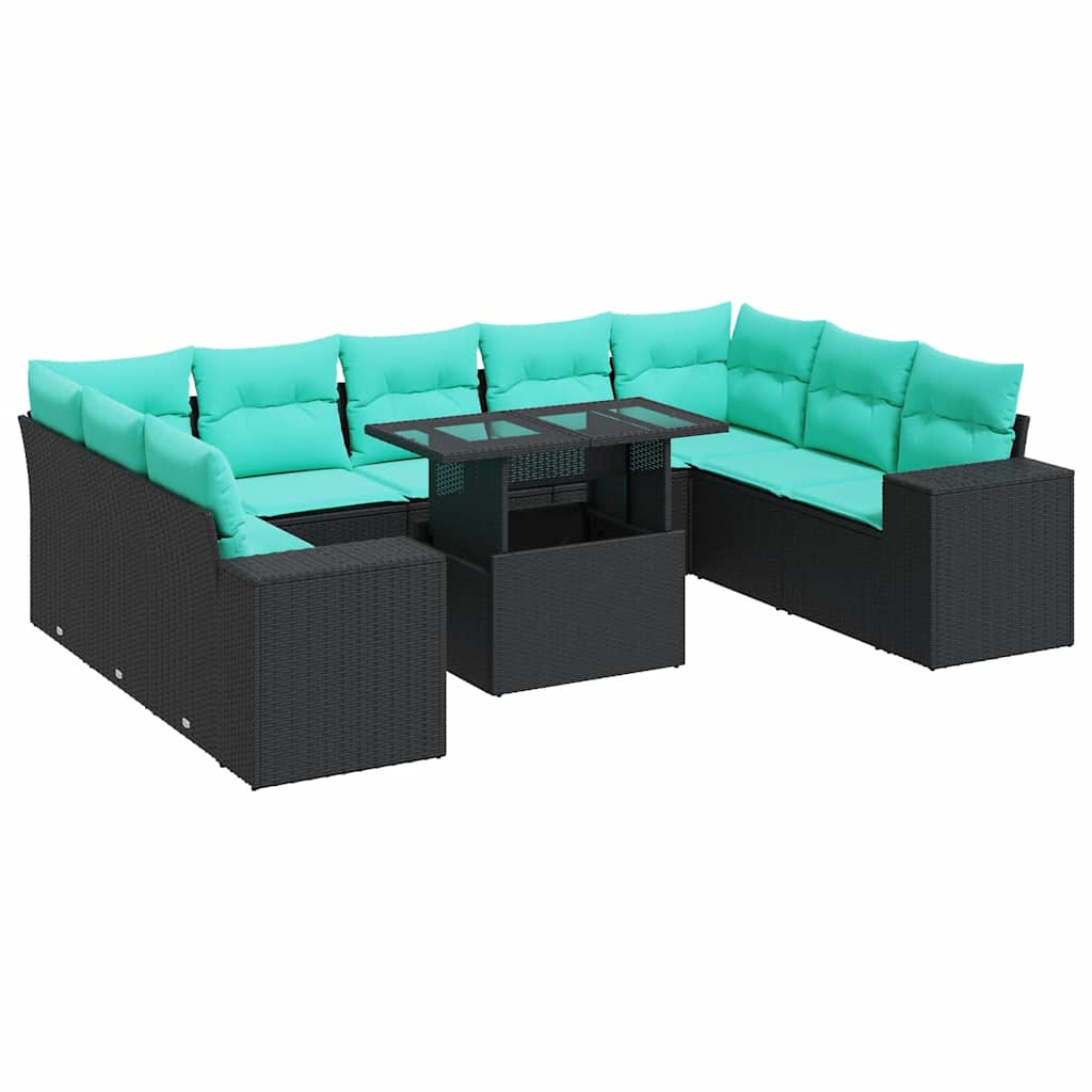 10-dijelni set vrtnih sofa s jastucima crni poliratana bagrem