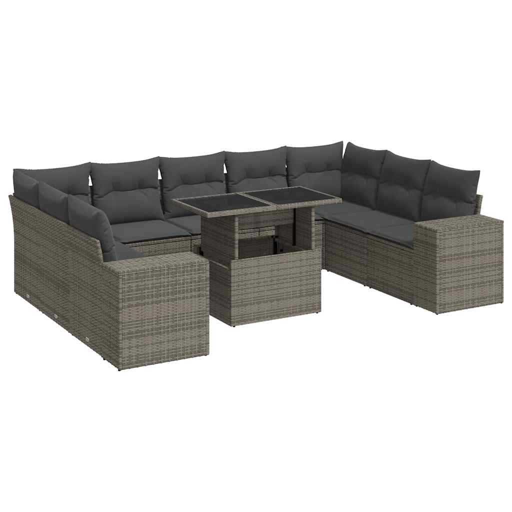 10-dijelni set vrtnih sofa od poliratana s jastucima sivi