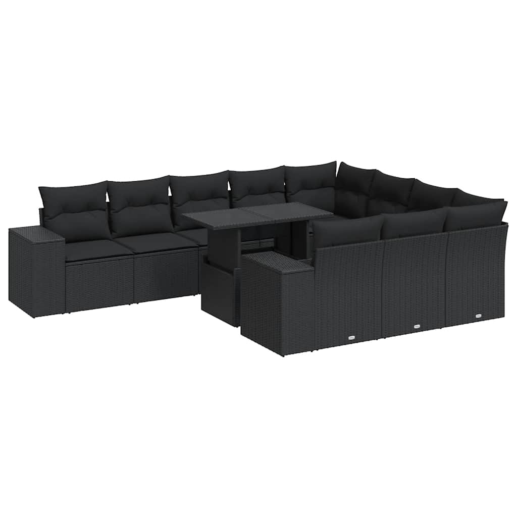 11-dijelni set vrtnih sofa od poliratana s jastucima crni