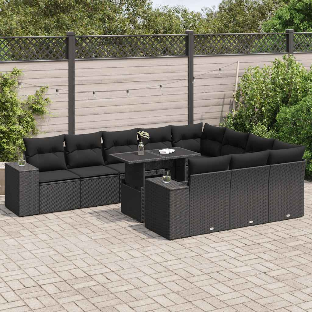11-dijelni set vrtnih sofa od poliratana s jastucima crni
