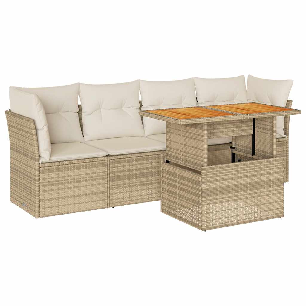 5-dijelni vrtni set sofa s jastucima bež od poliratana