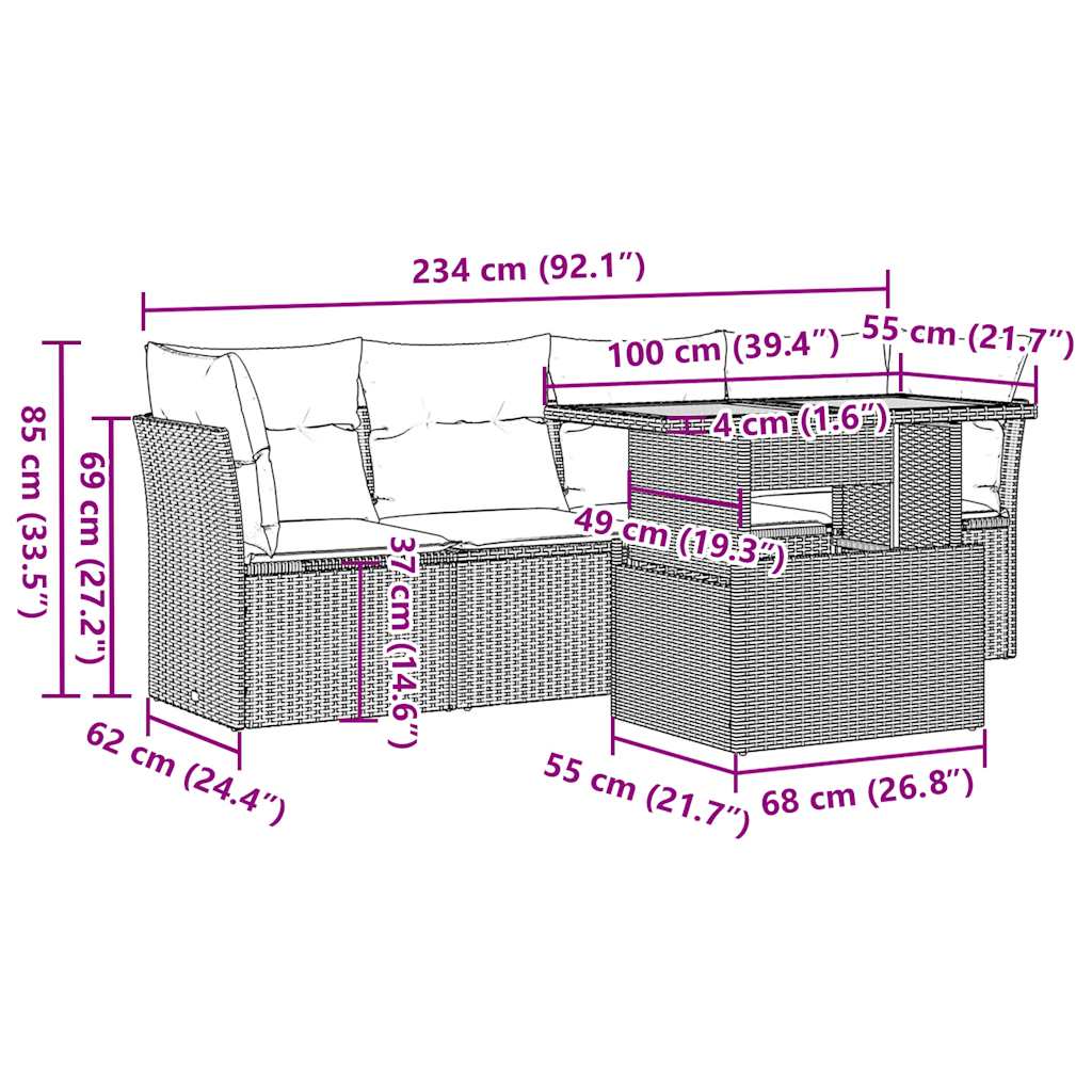 5-dijelni vrtni set sofa s jastucima bež od poliratana